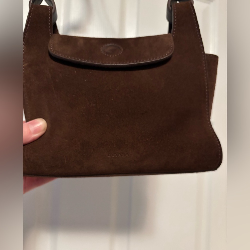 Cuyana Mini Double Loop Suede Crossbody Bag Chocolate Brown - Picture 5 of 12